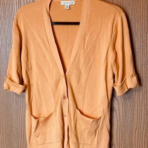 COLDWATER CREEK SHORT SLEEVE CARDIGAN BUTTON FRONT SIZE M PEACH SWEATER